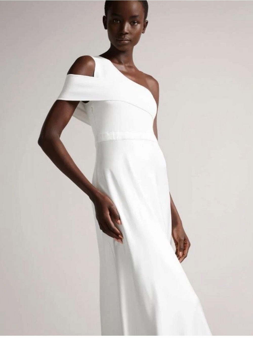 Ted Baker Ivena One Shoulder Bodice Satin Skirt White Dress Wedding Rehearsal